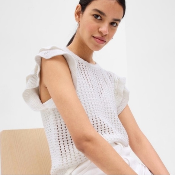 NWT Gap Flutter Sleeve Crochet Sweater Off White Color XXL Tall - Picture 1 of 6